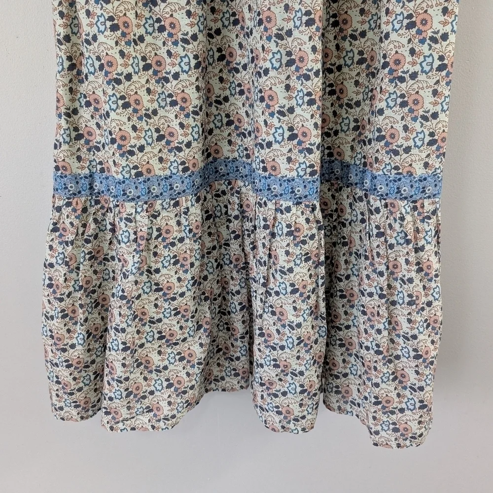 Othilia Dress Womens XS Blue Pink Floral Titania Flounced Maxi Cottage Peasant  - Picture 2 of 10